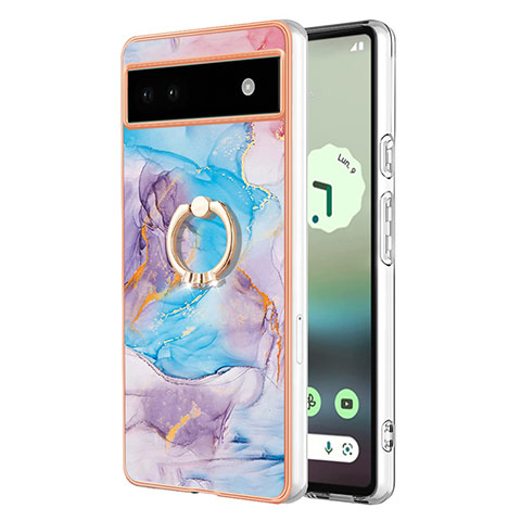 Funda Silicona Gel Goma Patron de Moda Carcasa con Anillo de dedo Soporte Y03B para Google Pixel 6a 5G Azul