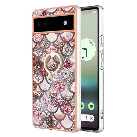 Funda Silicona Gel Goma Patron de Moda Carcasa con Anillo de dedo Soporte Y03B para Google Pixel 6a 5G Marron