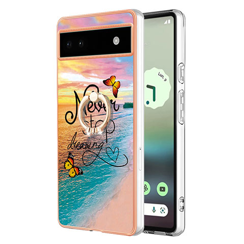 Funda Silicona Gel Goma Patron de Moda Carcasa con Anillo de dedo Soporte Y03B para Google Pixel 6a 5G Multicolor