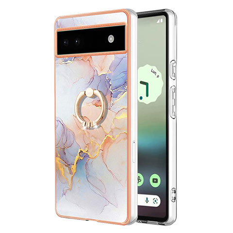 Funda Silicona Gel Goma Patron de Moda Carcasa con Anillo de dedo Soporte Y03B para Google Pixel 6a 5G Purpura Claro