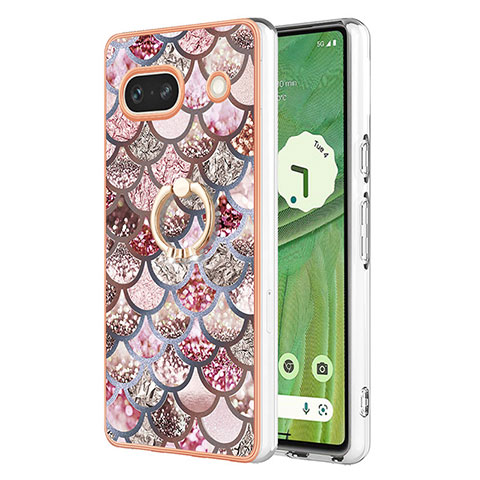 Funda Silicona Gel Goma Patron de Moda Carcasa con Anillo de dedo Soporte Y03B para Google Pixel 7a 5G Marron