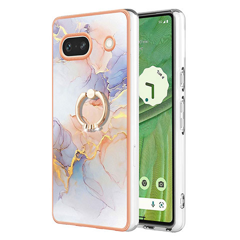 Funda Silicona Gel Goma Patron de Moda Carcasa con Anillo de dedo Soporte Y03B para Google Pixel 7a 5G Purpura Claro