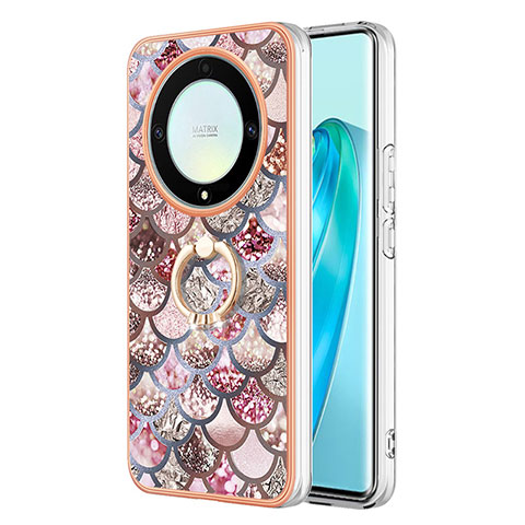 Funda Silicona Gel Goma Patron de Moda Carcasa con Anillo de dedo Soporte Y03B para Huawei Honor Magic5 Lite 5G Marron