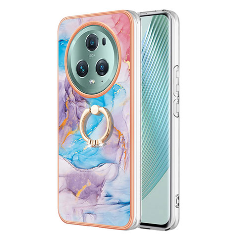 Funda Silicona Gel Goma Patron de Moda Carcasa con Anillo de dedo Soporte Y03B para Huawei Honor Magic5 Pro 5G Azul