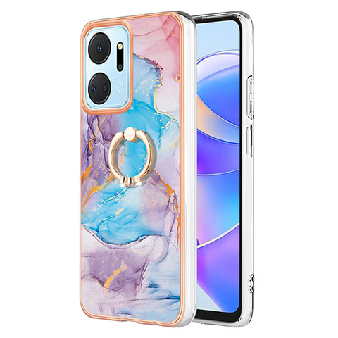 Funda Silicona Gel Goma Patron de Moda Carcasa con Anillo de dedo Soporte Y03B para Huawei Honor X7a Azul