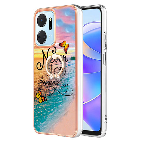 Funda Silicona Gel Goma Patron de Moda Carcasa con Anillo de dedo Soporte Y03B para Huawei Honor X7a Multicolor