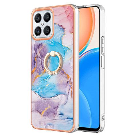 Funda Silicona Gel Goma Patron de Moda Carcasa con Anillo de dedo Soporte Y03B para Huawei Honor X8 4G Azul