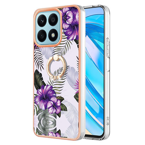 Funda Silicona Gel Goma Patron de Moda Carcasa con Anillo de dedo Soporte Y03B para Huawei Honor X8a 4G Morado