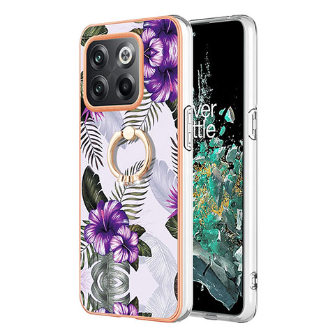 Funda Silicona Gel Goma Patron de Moda Carcasa con Anillo de dedo Soporte Y03B para OnePlus 10T 5G Morado