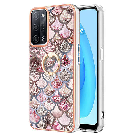 Funda Silicona Gel Goma Patron de Moda Carcasa con Anillo de dedo Soporte Y03B para Oppo A53s 5G Marron