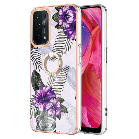 Funda Silicona Gel Goma Patron de Moda Carcasa con Anillo de dedo Soporte Y03B para Oppo A54 5G Morado