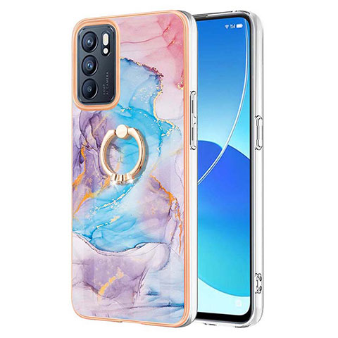 Funda Silicona Gel Goma Patron de Moda Carcasa con Anillo de dedo Soporte Y03B para Oppo Reno6 5G Azul