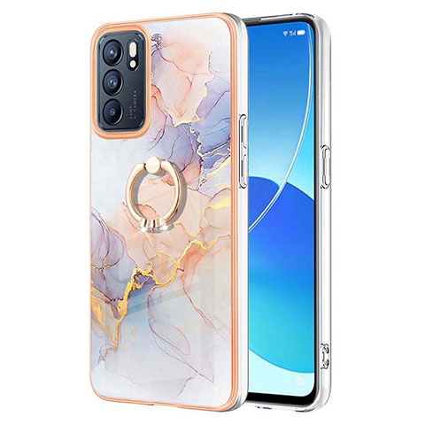 Funda Silicona Gel Goma Patron de Moda Carcasa con Anillo de dedo Soporte Y03B para Oppo Reno6 5G Purpura Claro