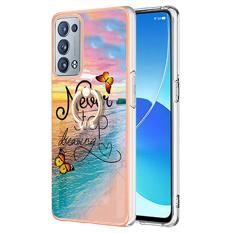 Funda Silicona Gel Goma Patron de Moda Carcasa con Anillo de dedo Soporte Y03B para Oppo Reno6 Pro 5G Multicolor