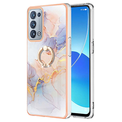 Funda Silicona Gel Goma Patron de Moda Carcasa con Anillo de dedo Soporte Y03B para Oppo Reno6 Pro 5G Purpura Claro