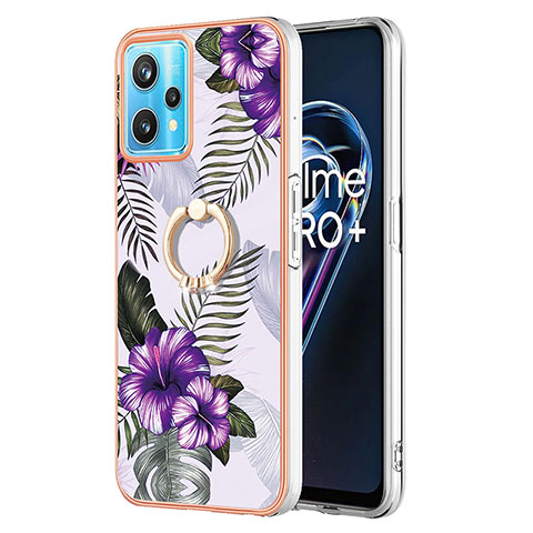 Funda Silicona Gel Goma Patron de Moda Carcasa con Anillo de dedo Soporte Y03B para Realme 9 Pro 5G Morado