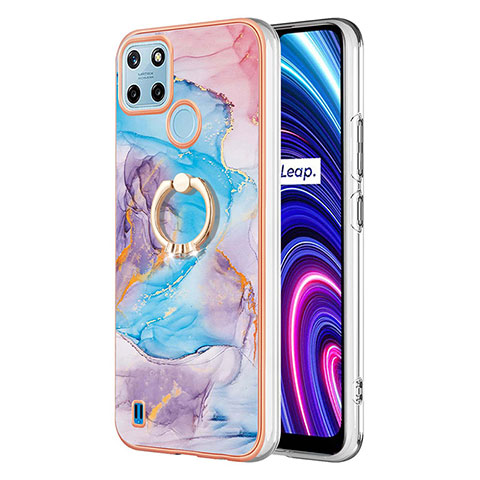 Funda Silicona Gel Goma Patron de Moda Carcasa con Anillo de dedo Soporte Y03B para Realme C21Y Azul