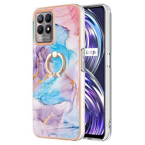 Funda Silicona Gel Goma Patron de Moda Carcasa con Anillo de dedo Soporte Y03B para Realme Narzo 50 4G Azul