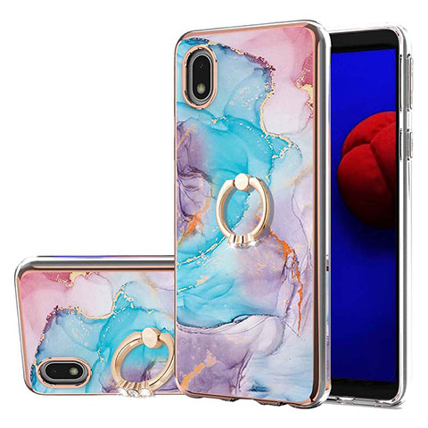 Funda Silicona Gel Goma Patron de Moda Carcasa con Anillo de dedo Soporte Y03B para Samsung Galaxy A01 Core Azul