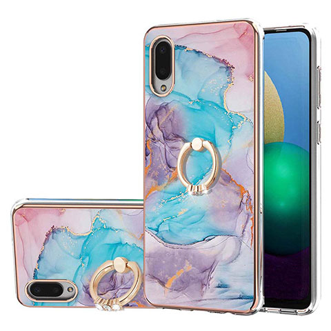 Funda Silicona Gel Goma Patron de Moda Carcasa con Anillo de dedo Soporte Y03B para Samsung Galaxy A02 Azul