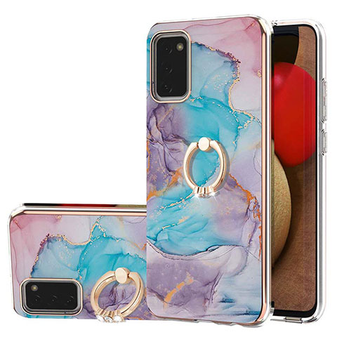 Funda Silicona Gel Goma Patron de Moda Carcasa con Anillo de dedo Soporte Y03B para Samsung Galaxy A02s Azul