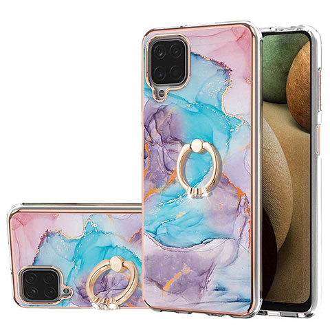 Funda Silicona Gel Goma Patron de Moda Carcasa con Anillo de dedo Soporte Y03B para Samsung Galaxy A12 Nacho Azul