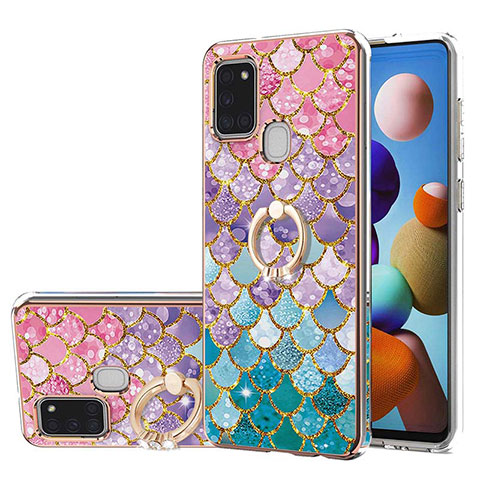 Funda Silicona Gel Goma Patron de Moda Carcasa con Anillo de dedo Soporte Y03B para Samsung Galaxy A21s Vistoso