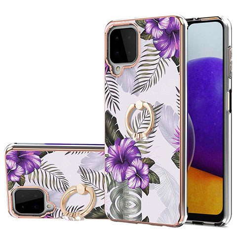 Funda Silicona Gel Goma Patron de Moda Carcasa con Anillo de dedo Soporte Y03B para Samsung Galaxy A22 4G Morado