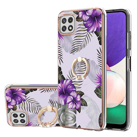 Funda Silicona Gel Goma Patron de Moda Carcasa con Anillo de dedo Soporte Y03B para Samsung Galaxy A22s 5G Morado