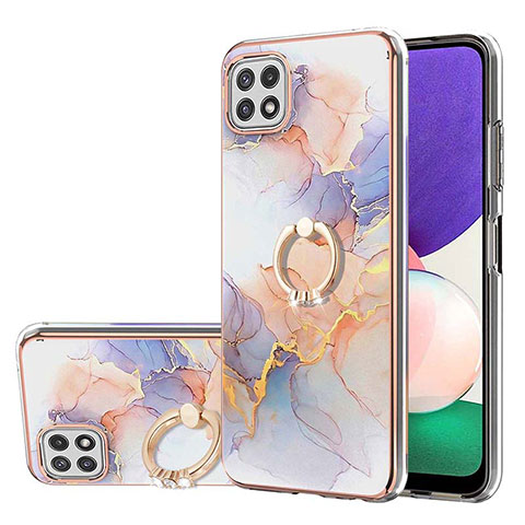 Funda Silicona Gel Goma Patron de Moda Carcasa con Anillo de dedo Soporte Y03B para Samsung Galaxy A22s 5G Purpura Claro