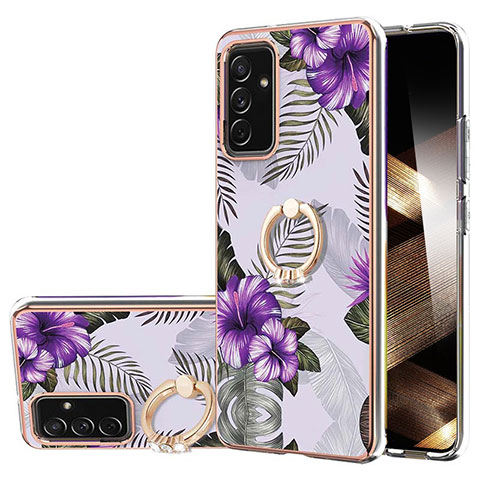 Funda Silicona Gel Goma Patron de Moda Carcasa con Anillo de dedo Soporte Y03B para Samsung Galaxy A35 5G Morado