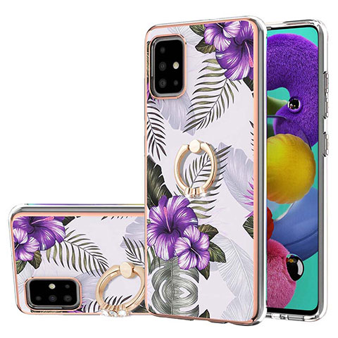 Funda Silicona Gel Goma Patron de Moda Carcasa con Anillo de dedo Soporte Y03B para Samsung Galaxy A51 5G Morado