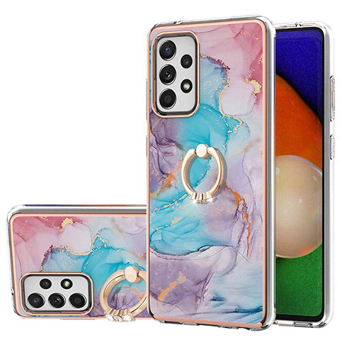 Funda Silicona Gel Goma Patron de Moda Carcasa con Anillo de dedo Soporte Y03B para Samsung Galaxy A52s 5G Azul