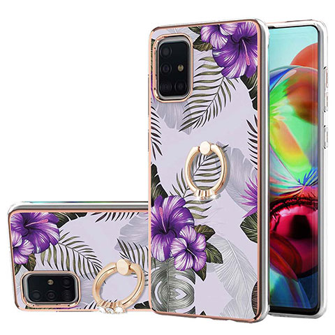 Funda Silicona Gel Goma Patron de Moda Carcasa con Anillo de dedo Soporte Y03B para Samsung Galaxy A71 4G A715 Morado