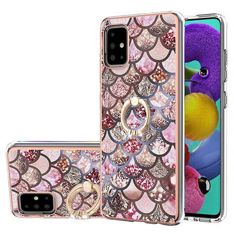 Funda Silicona Gel Goma Patron de Moda Carcasa con Anillo de dedo Soporte Y03B para Samsung Galaxy M40S Marron