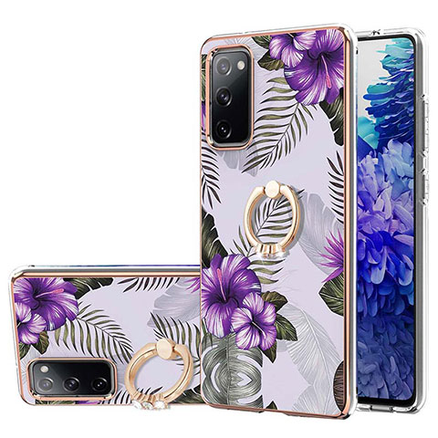 Funda Silicona Gel Goma Patron de Moda Carcasa con Anillo de dedo Soporte Y03B para Samsung Galaxy S20 FE 5G Morado