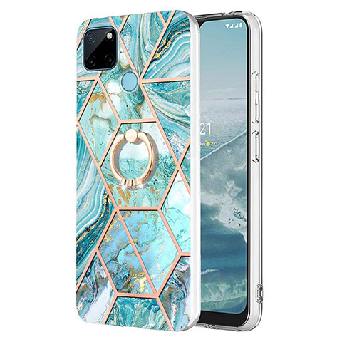 Funda Silicona Gel Goma Patron de Moda Carcasa con Anillo de dedo Soporte Y04B para Realme C21Y Menta Verde