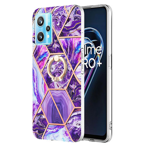 Funda Silicona Gel Goma Patron de Moda Carcasa con Anillo de dedo Soporte Y04B para Realme Q5 5G Morado