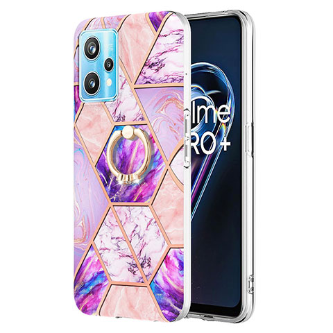 Funda Silicona Gel Goma Patron de Moda Carcasa con Anillo de dedo Soporte Y04B para Realme Q5 5G Purpura Claro