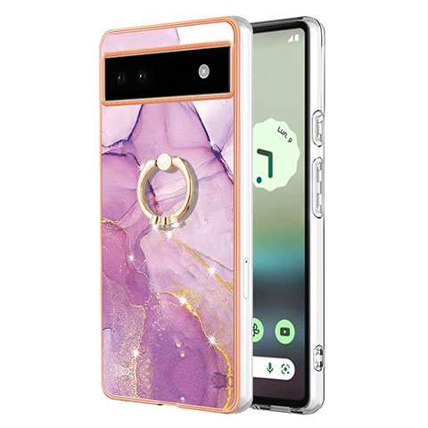 Funda Silicona Gel Goma Patron de Moda Carcasa con Anillo de dedo Soporte Y05B para Google Pixel 6a 5G Purpura Claro