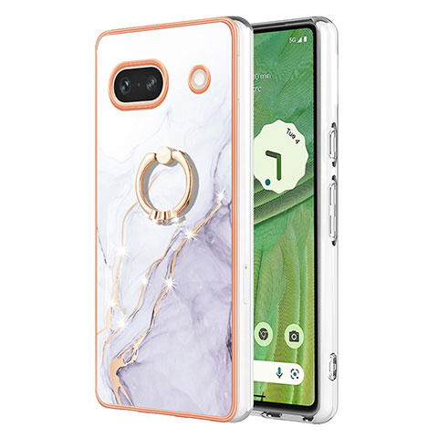 Funda Silicona Gel Goma Patron de Moda Carcasa con Anillo de dedo Soporte Y05B para Google Pixel 7a 5G Blanco