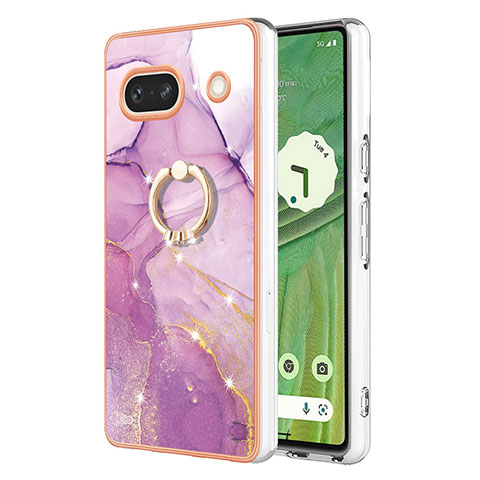 Funda Silicona Gel Goma Patron de Moda Carcasa con Anillo de dedo Soporte Y05B para Google Pixel 7a 5G Purpura Claro