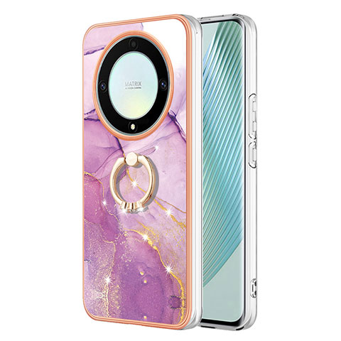 Funda Silicona Gel Goma Patron de Moda Carcasa con Anillo de dedo Soporte Y05B para Huawei Honor Magic5 Lite 5G Purpura Claro