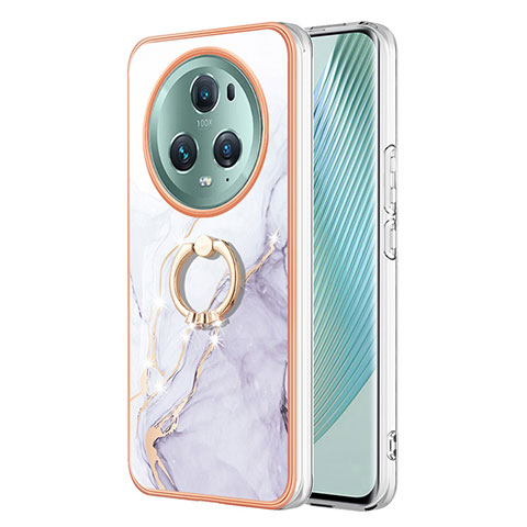 Funda Silicona Gel Goma Patron de Moda Carcasa con Anillo de dedo Soporte Y05B para Huawei Honor Magic5 Pro 5G Blanco