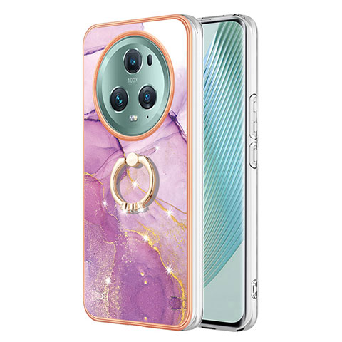 Funda Silicona Gel Goma Patron de Moda Carcasa con Anillo de dedo Soporte Y05B para Huawei Honor Magic5 Pro 5G Purpura Claro