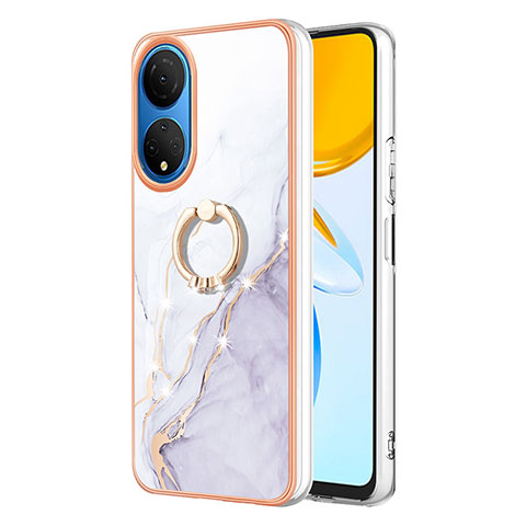 Funda Silicona Gel Goma Patron de Moda Carcasa con Anillo de dedo Soporte Y05B para Huawei Honor X7 Blanco