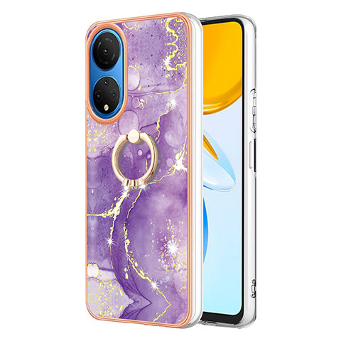 Funda Silicona Gel Goma Patron de Moda Carcasa con Anillo de dedo Soporte Y05B para Huawei Honor X7 Morado