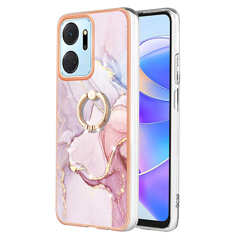 Funda Silicona Gel Goma Patron de Moda Carcasa con Anillo de dedo Soporte Y05B para Huawei Honor X7a Rosa