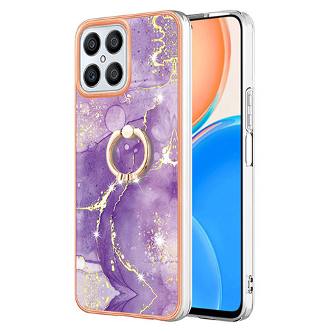 Funda Silicona Gel Goma Patron de Moda Carcasa con Anillo de dedo Soporte Y05B para Huawei Honor X8 4G Morado