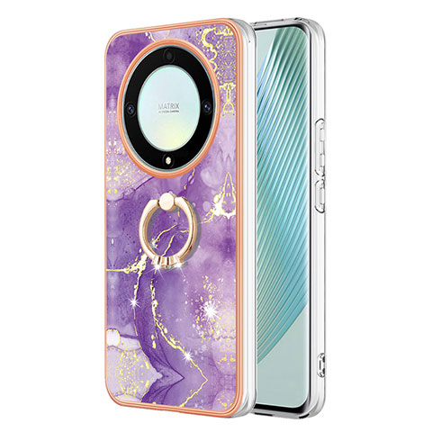 Funda Silicona Gel Goma Patron de Moda Carcasa con Anillo de dedo Soporte Y05B para Huawei Honor X9a 5G Morado